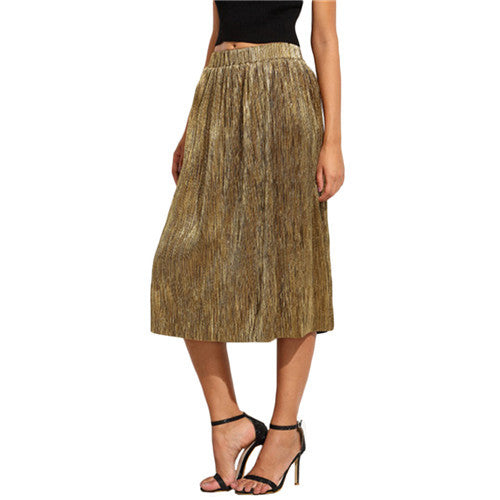 Loose Elegant Pleated Midi Skirt