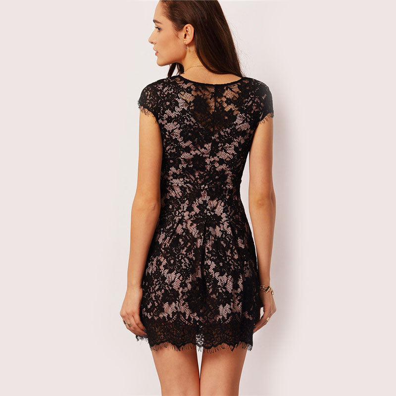 Women Sexy Lace Dresses with Cap Sleeve