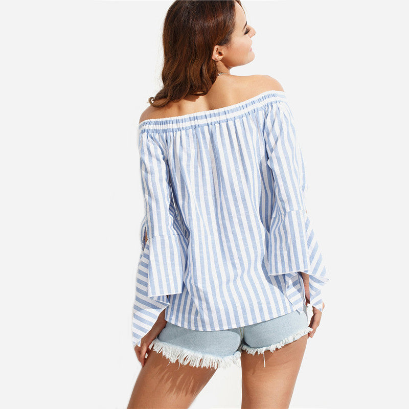 Striped Off The Shoulder Split Sleeve Blouse