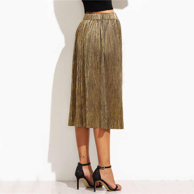 Loose Elegant Pleated Midi Skirt