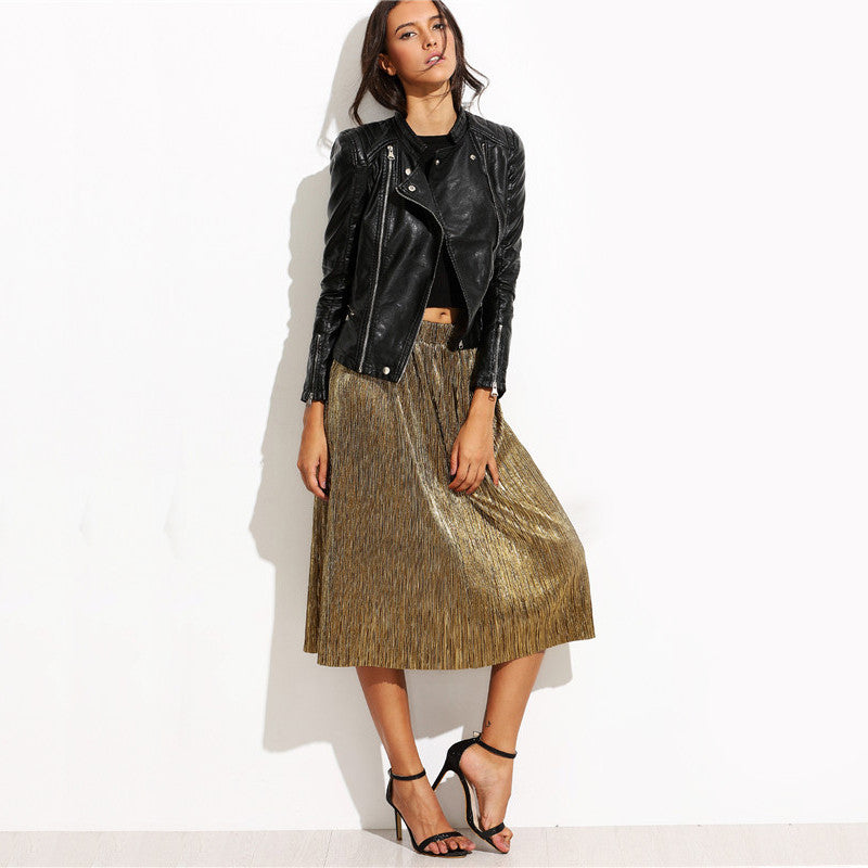 Loose Elegant Pleated Midi Skirt