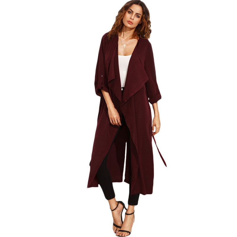 Shawl Collar Rolled Up Long Sleeve Split Long Outerwear