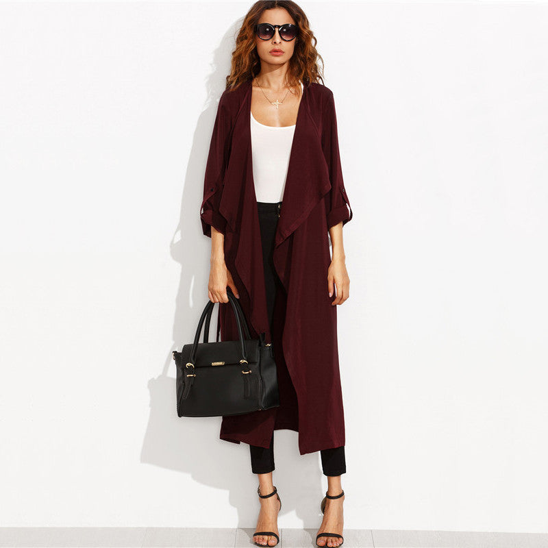 Shawl Collar Rolled Up Long Sleeve Split Long Outerwear