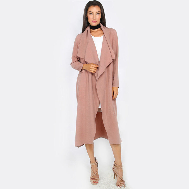 Open Front Tie Waist Casual Long Outerwear Coats